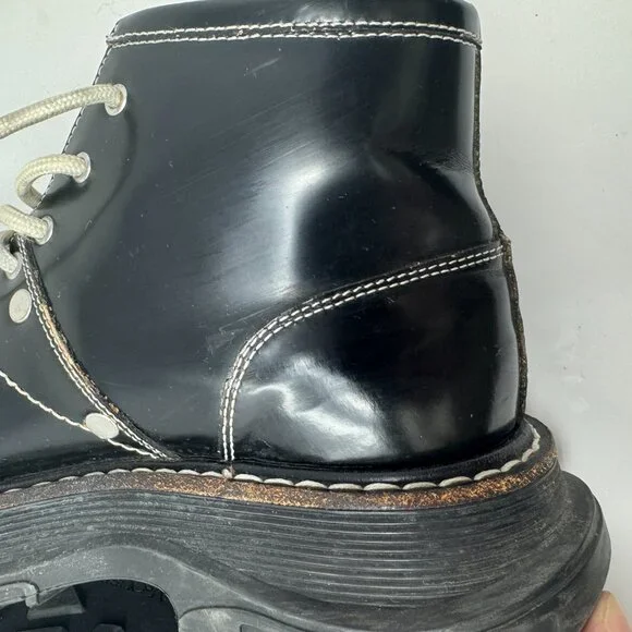 Alexander McQueen Tread Black Leather Lace Up Combat Boots EU 38 - Picture 12 of 16